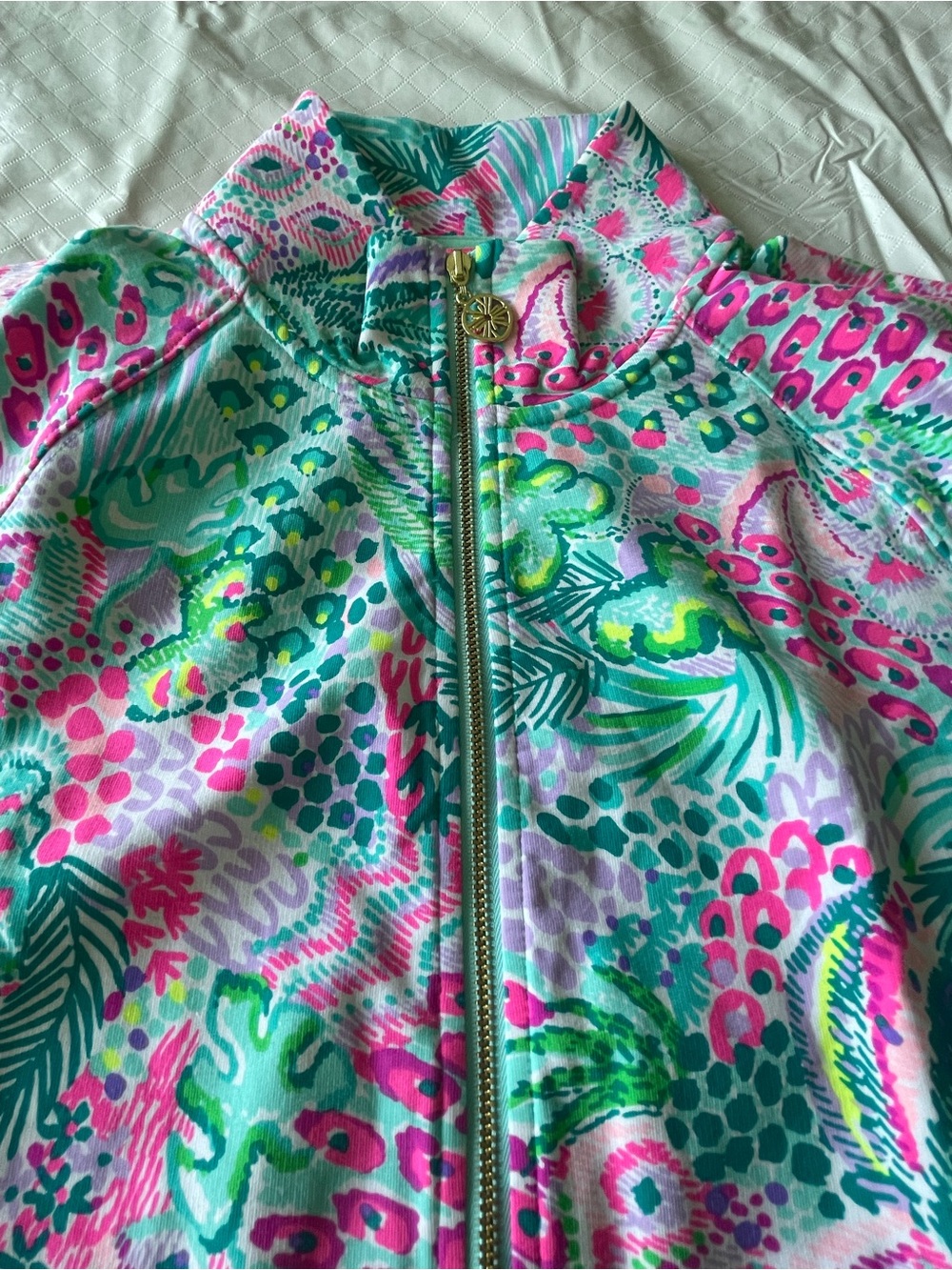 LILLY PULITZER Tropical Print Half-Zip Pullover - Pink & Aqua multicolor - Picture 3 of 8